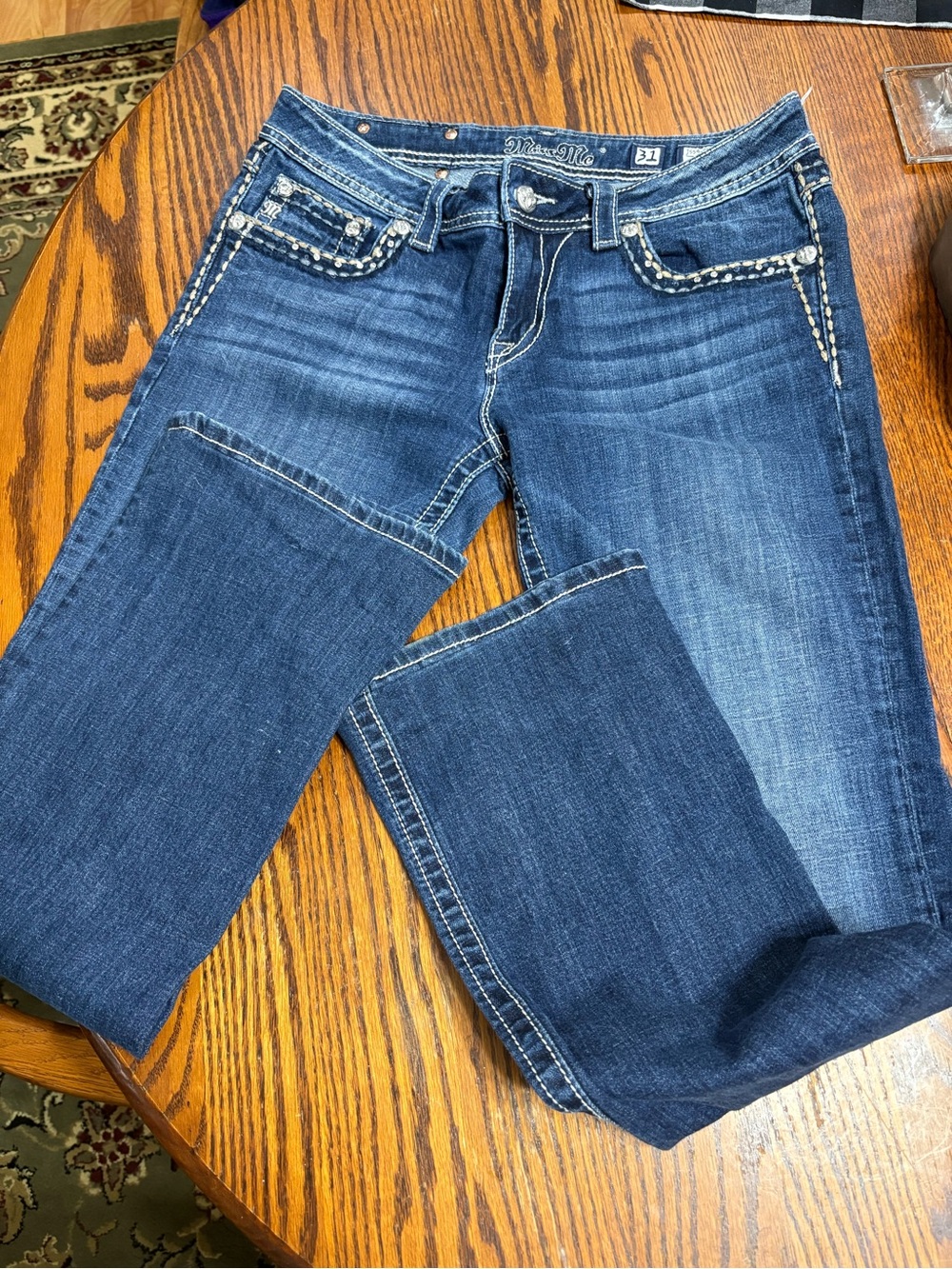 Miss Me Women's Dark Blue Bootcut  Jeans with Contrast Stitching Size 31”